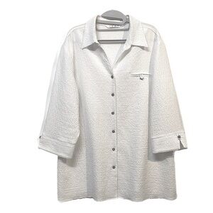 COMO Vintage Seersucker Button Front Blouse 1X Coastal